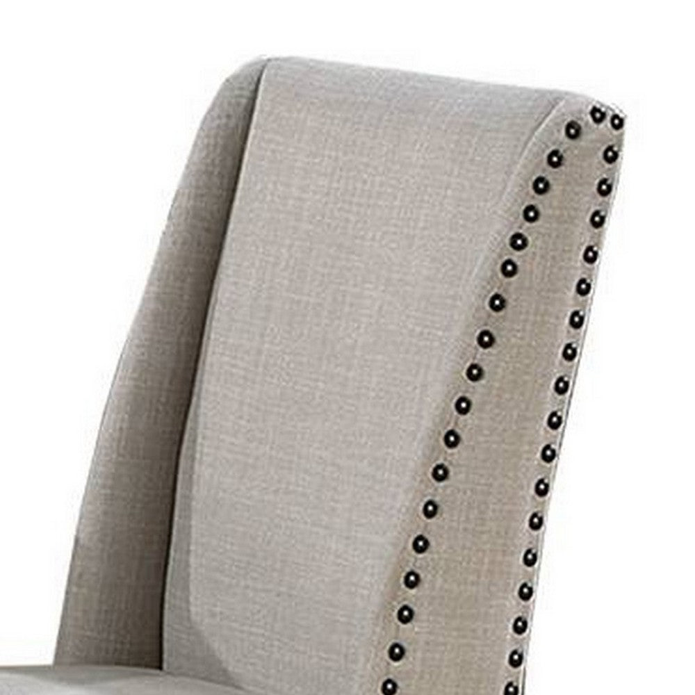 Alex Dining Side Chair Set of 2, Wingback, Nailhead Brown Wood, Beige