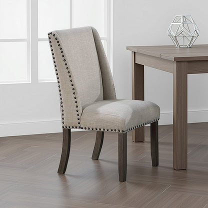 Alex Dining Side Chair Set of 2, Wingback, Nailhead Brown Wood, Beige