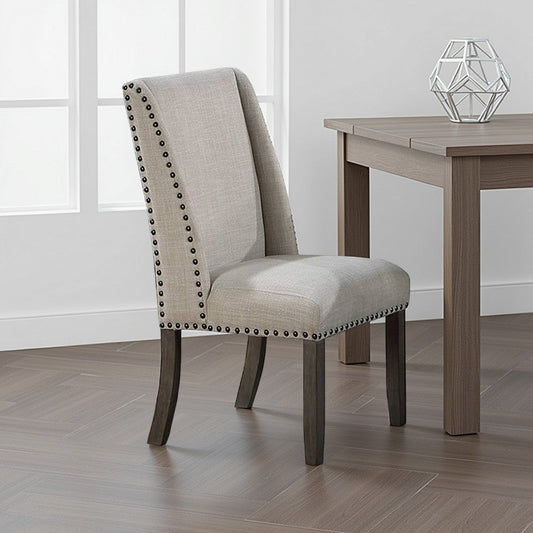 Alex Dining Side Chair Set of 2, Wingback, Nailhead Brown Wood, Beige