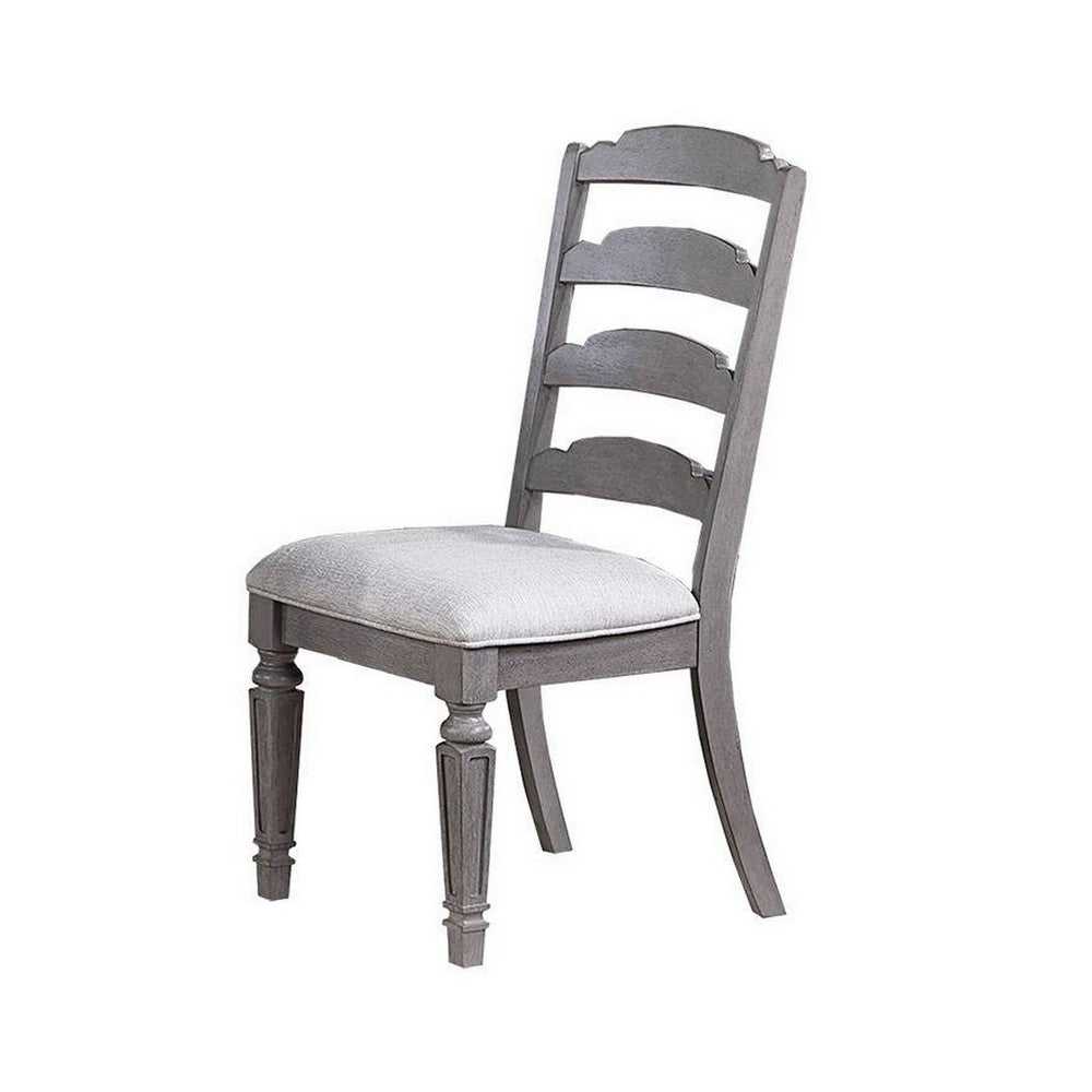 Winie Dining Side Chair Set of 2, Carved, Ladder Back, Light Gray Wood
