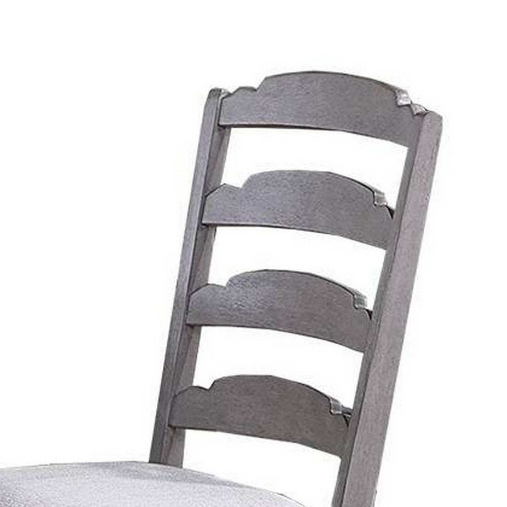 Winie Dining Side Chair Set of 2, Carved, Ladder Back, Light Gray Wood