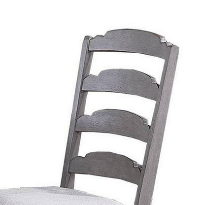 Winie Dining Side Chair Set of 2, Carved, Ladder Back, Light Gray Wood
