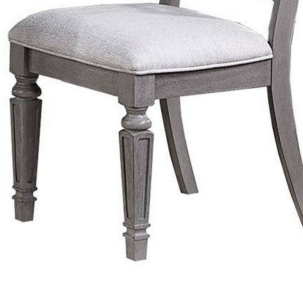 Winie Dining Side Chair Set of 2, Carved, Ladder Back, Light Gray Wood