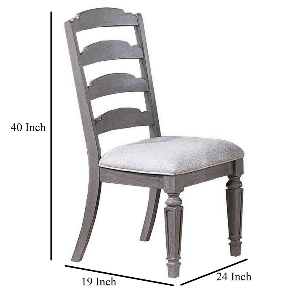 Winie Dining Side Chair Set of 2, Carved, Ladder Back, Light Gray Wood