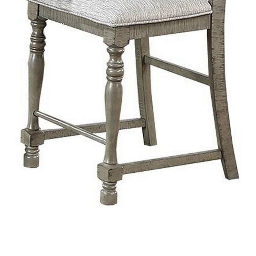 Rizi Counter Height Chair Set of 2, Carved Legs, Open Slats, Gray Wood