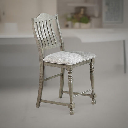 Rizi Counter Height Chair Set of 2, Carved Legs, Open Slats, Gray Wood