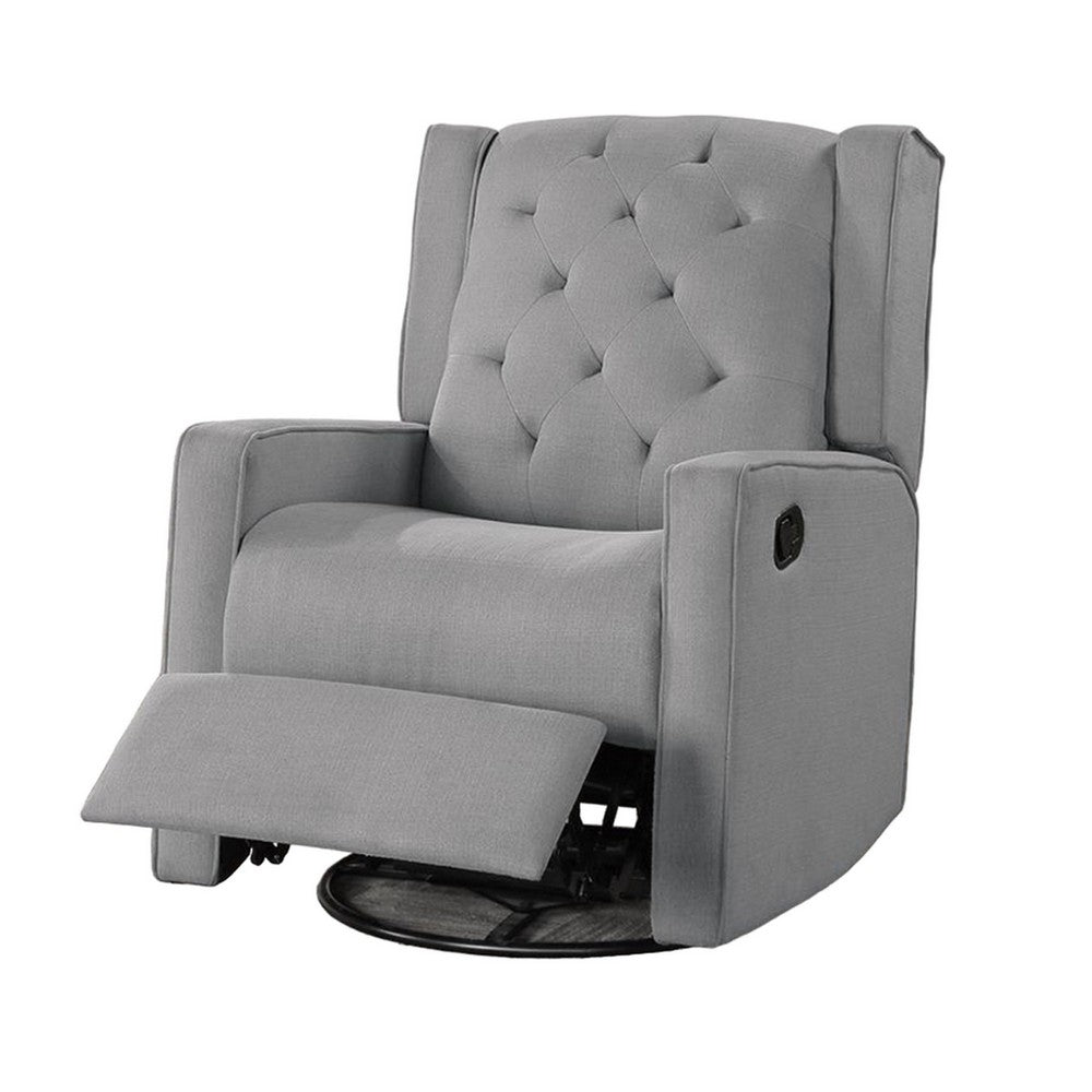 Manie Swivel Glider Manual Recliner, Solid Wood, Classic Gray Burlap