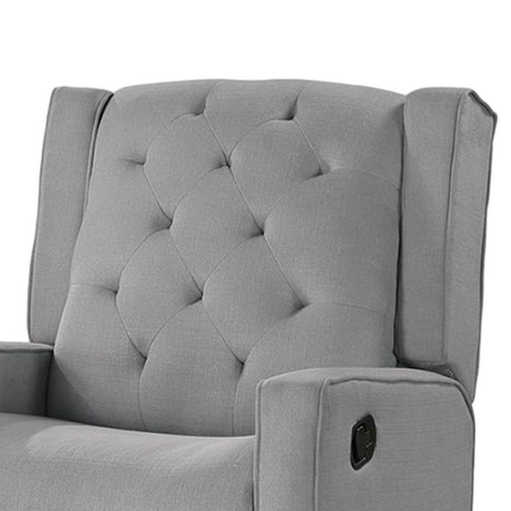 Manie Swivel Glider Manual Recliner, Solid Wood, Classic Gray Burlap