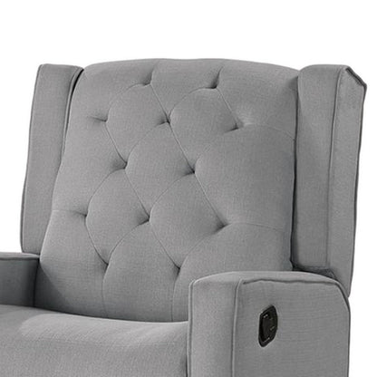 Manie Swivel Glider Manual Recliner, Solid Wood, Classic Gray Burlap