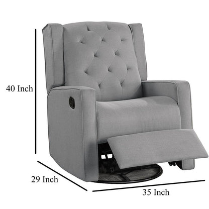 Manie Swivel Glider Manual Recliner, Solid Wood, Classic Gray Burlap