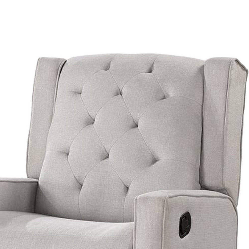 Manie Swivel Glider Manual Recliner, Solid Wood, Light Gray Burlap