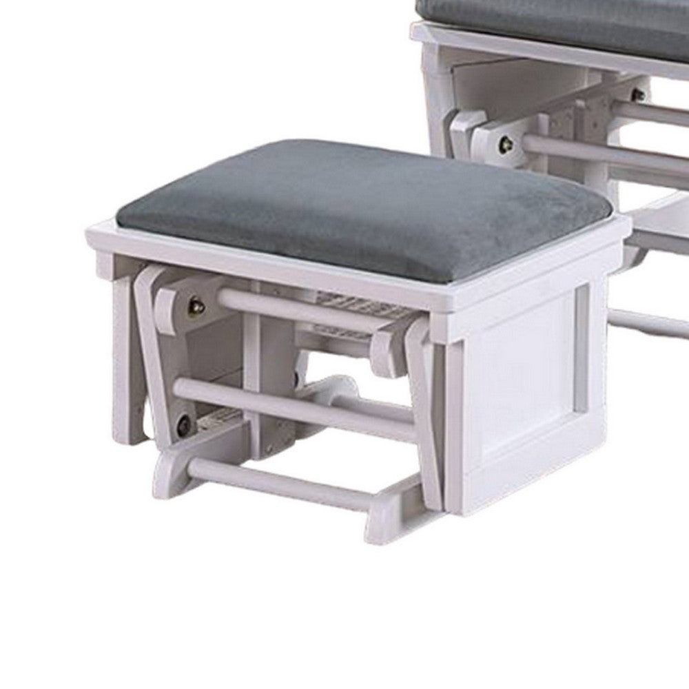Noni Glider Manual Recliner Chair with Ottoman, White Wood, Gray