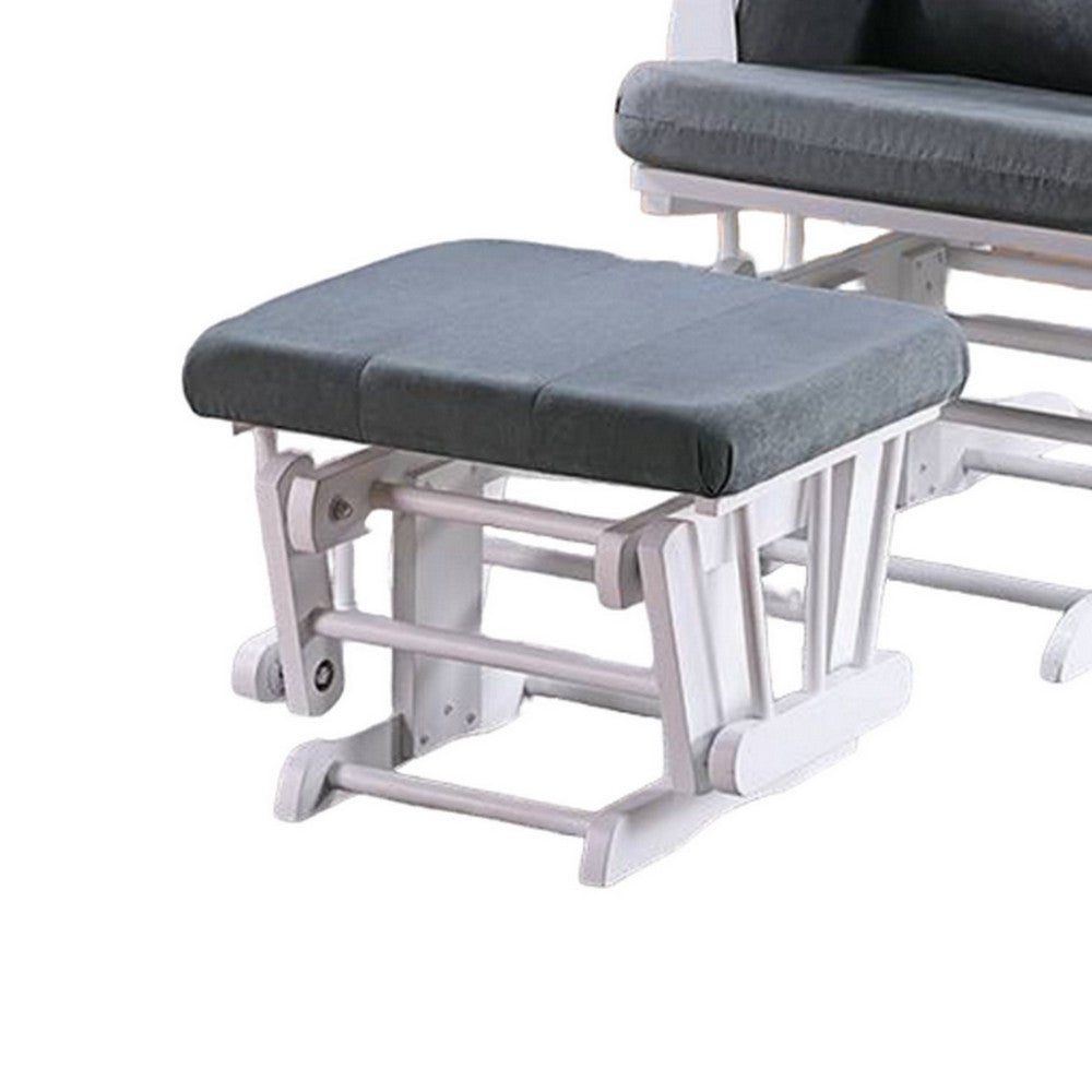 Noni Glider Manual Recliner Chair w Square Ottoman, White Wood, Gray