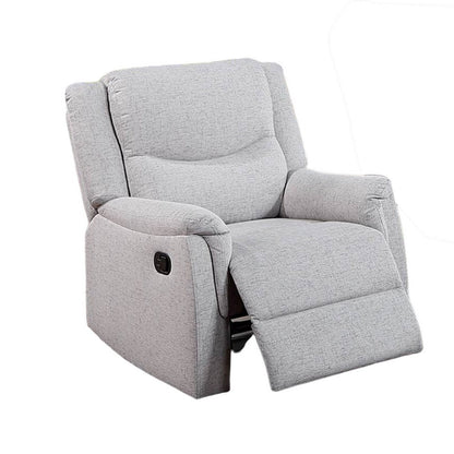 Ammy Manual Recliner Chair, Pillow Arms, Solid Wood, White Faux Burlap