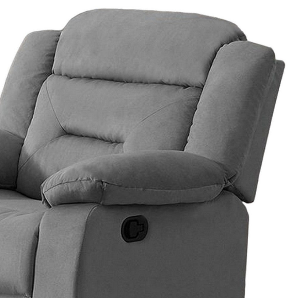 Niko Manual Recliner Chair, Soft Tufted Light Gray Velvet, Solid Wood