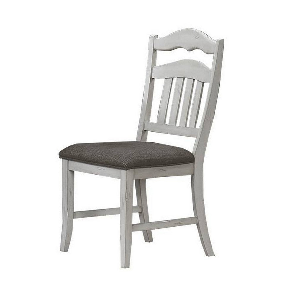 Zeke Dining Chairs, Set of 2, Ladder Back, Classic White Wood, Gray Fabric
