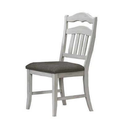 Zeke Dining Chairs, Set of 2, Ladder Back, Classic White Wood, Gray Fabric