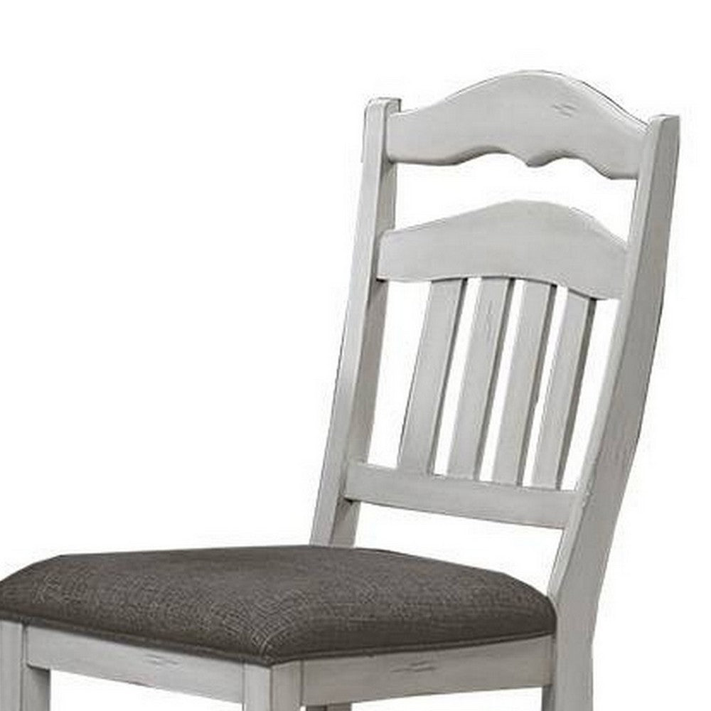 Zeke Dining Chairs, Set of 2, Ladder Back, Classic White Wood, Gray Fabric