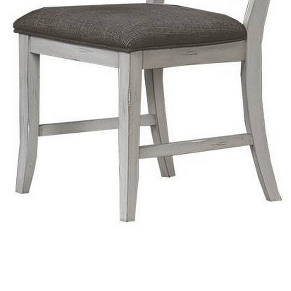 Zeke Dining Chairs, Set of 2, Ladder Back, Classic White Wood, Gray Fabric