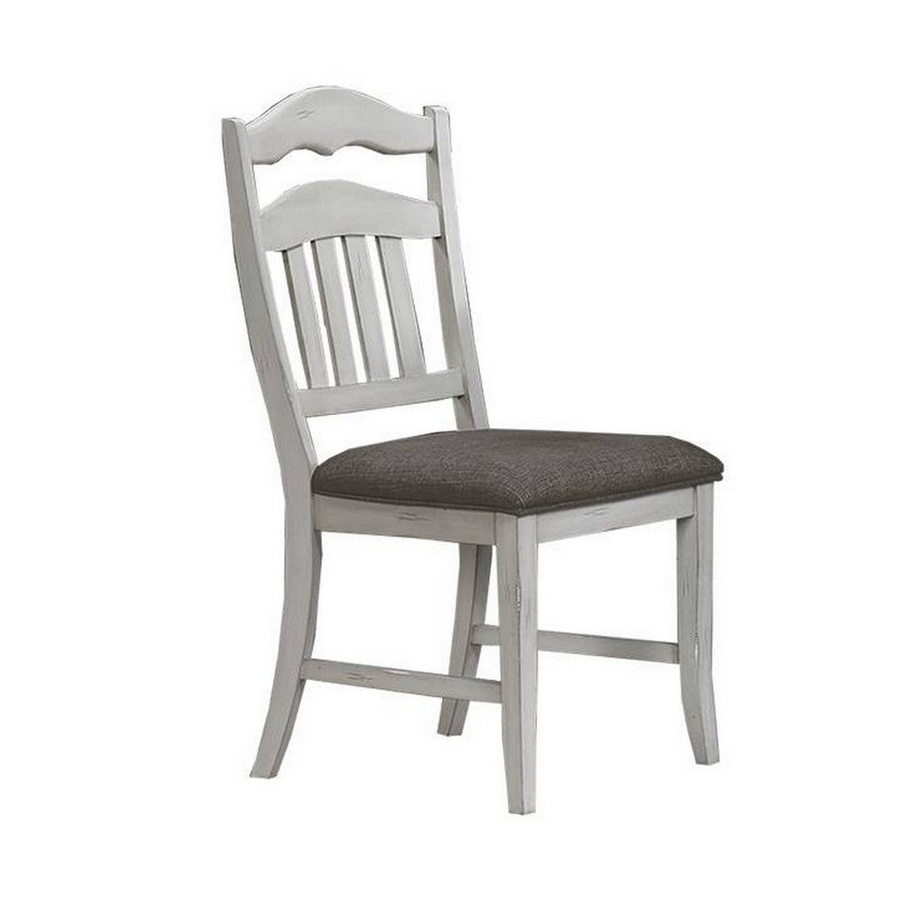 Zeke Dining Chairs, Set of 2, Ladder Back, Classic White Wood, Gray Fabric