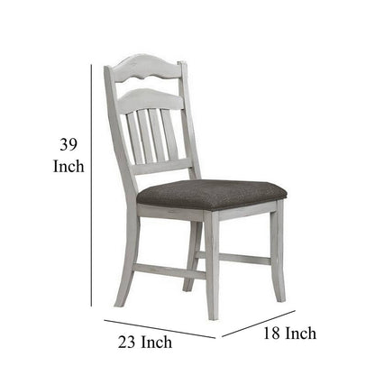 Zeke Dining Chairs, Set of 2, Ladder Back, Classic White Wood, Gray Fabric