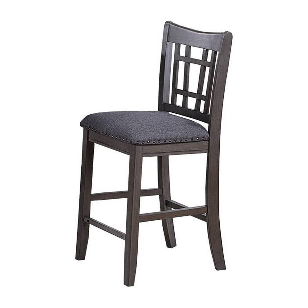 Raha Counter Height Chairs, Set of 2, Nailhead Trim, Open Square Back, Dark Gray