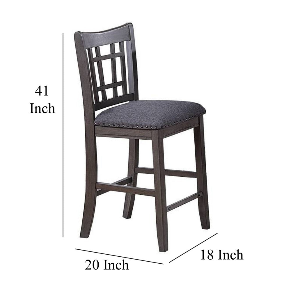 Raha Counter Height Chairs, Set of 2, Nailhead Trim, Open Square Back, Dark Gray