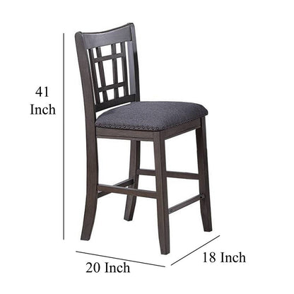 Raha Counter Height Chairs, Set of 2, Nailhead Trim, Open Square Back, Dark Gray