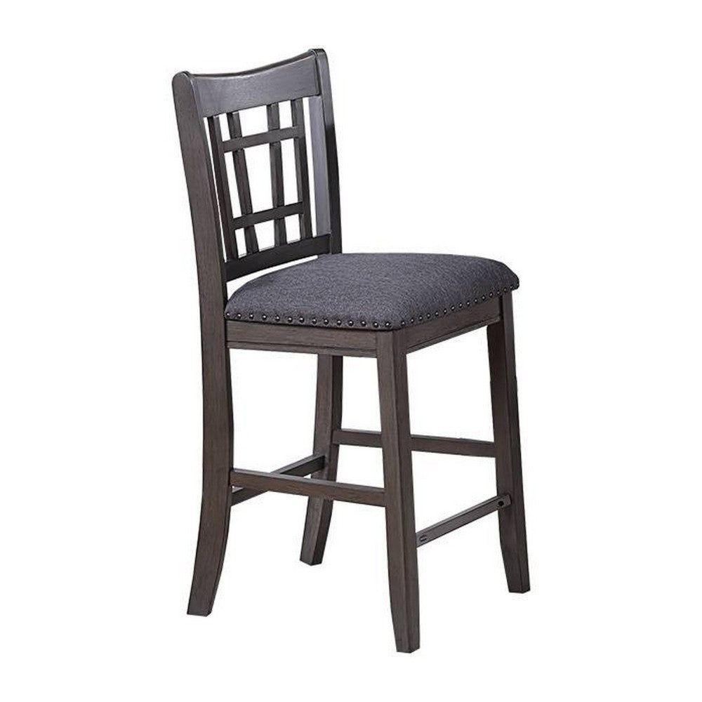 Raha Counter Height Chairs, Set of 2, Nailhead Trim, Open Square Back, Dark Gray