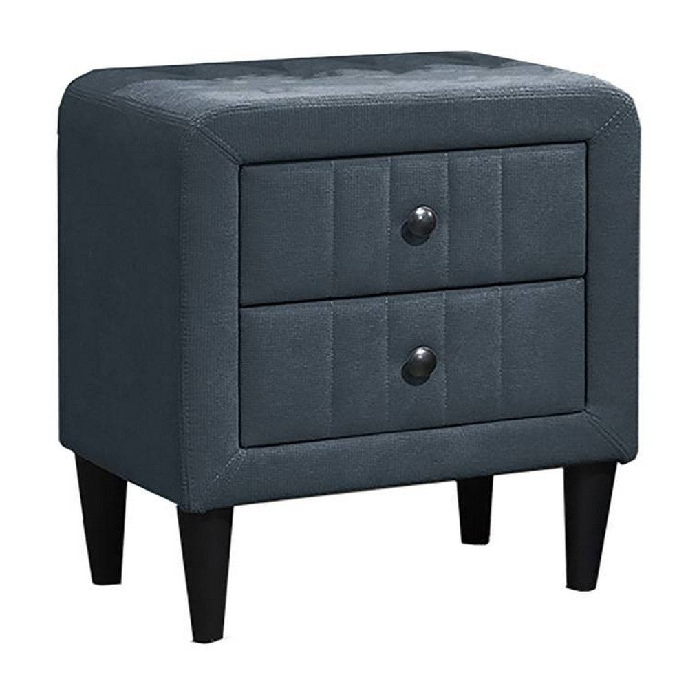 Rheo Nightstand, 2 Drawers, 22 Inch Upholstered in Charcoal Gray Linen
