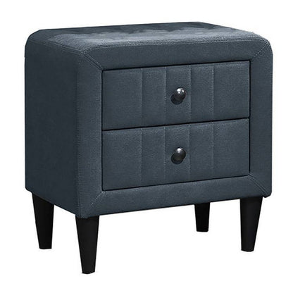 Rheo Nightstand, 2 Drawers, 22 Inch Upholstered in Charcoal Gray Linen