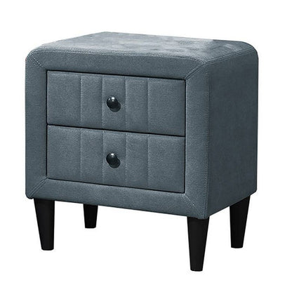 Rheo Nightstand, 2 Drawer, 22 Inch Slate Gray Brushed Linen Upholstery