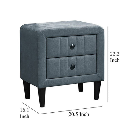 Rheo Nightstand, 2 Drawer, 22 Inch Slate Gray Brushed Linen Upholstery