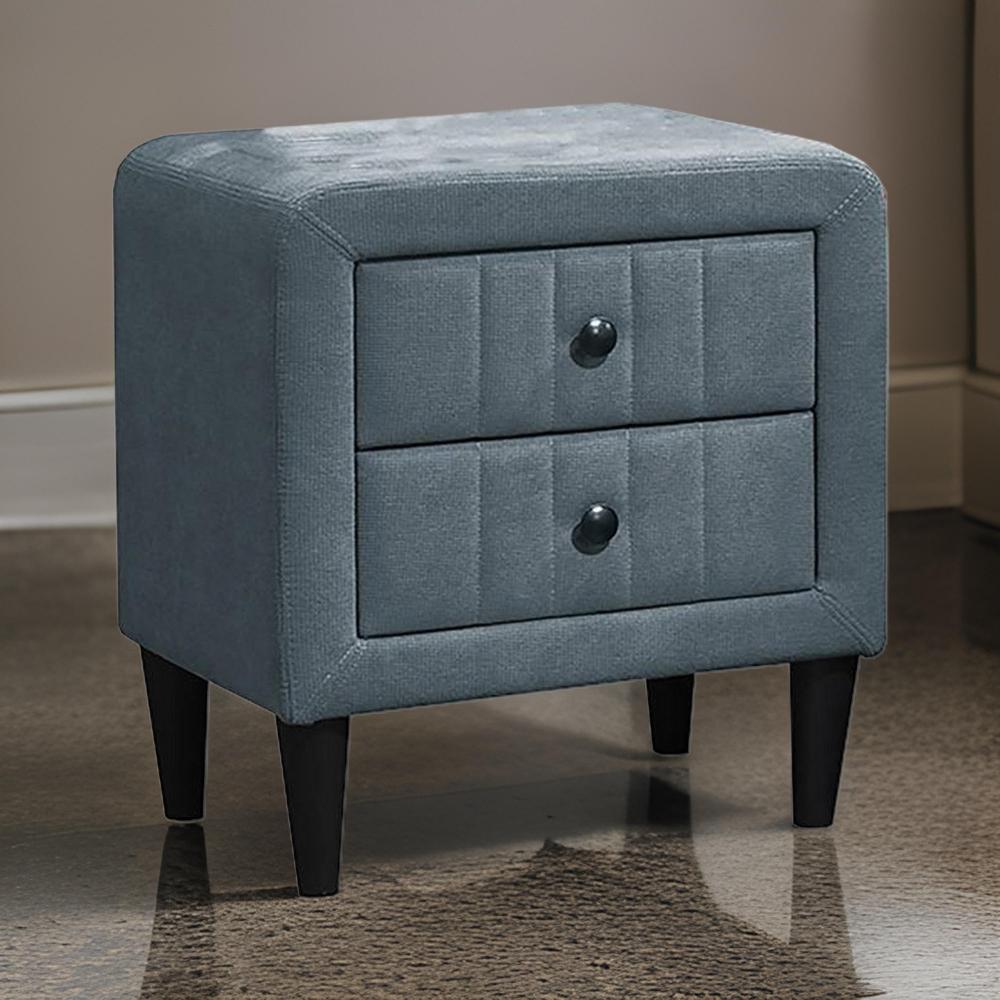 Rheo Nightstand, 2 Drawer, 22 Inch Slate Gray Brushed Linen Upholstery