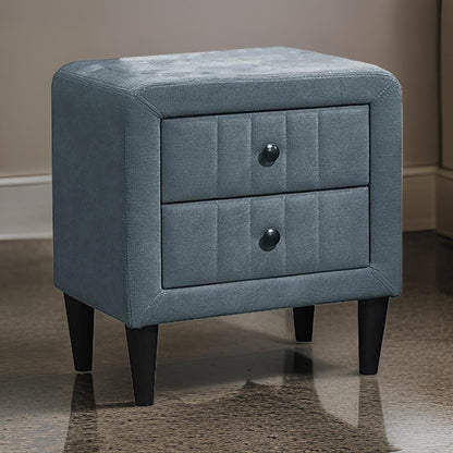 Rheo Nightstand, 2 Drawer, 22 Inch Slate Gray Brushed Linen Upholstery