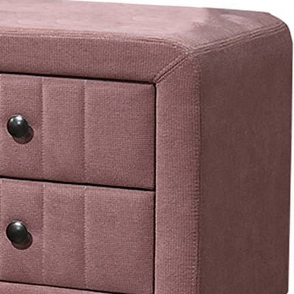 Rheo Nightstand, 2 Drawer, 22 Inch Blush Pink Brushed Linen Upholstery