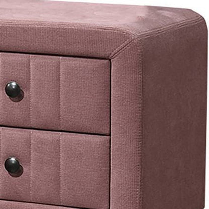 Rheo Nightstand, 2 Drawer, 22 Inch Blush Pink Brushed Linen Upholstery