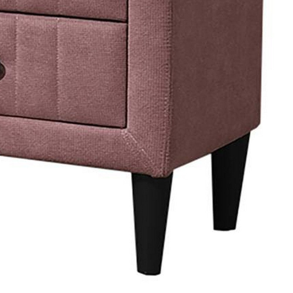 Rheo Nightstand, 2 Drawer, 22 Inch Blush Pink Brushed Linen Upholstery