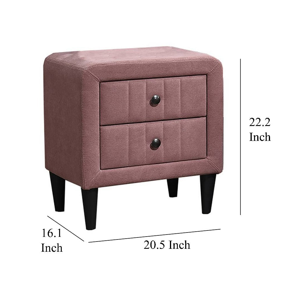 Rheo Nightstand, 2 Drawer, 22 Inch Blush Pink Brushed Linen Upholstery