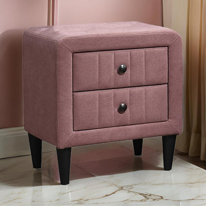 Rheo Nightstand, 2 Drawer, 22 Inch Blush Pink Brushed Linen Upholstery