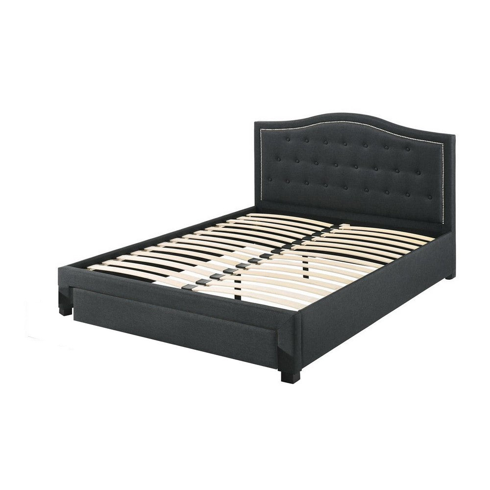 Sey Full Size Bed w Storage Drawers, Dark Gray Upholstered Headboard