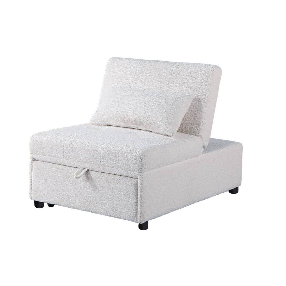 Jiya Convertible Sofa Chair to Single Bed, White Fabric, 76 Inch