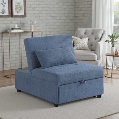 Jiya Convertible Sofa Chair to Single Bed, White Fabric, 76 Inch