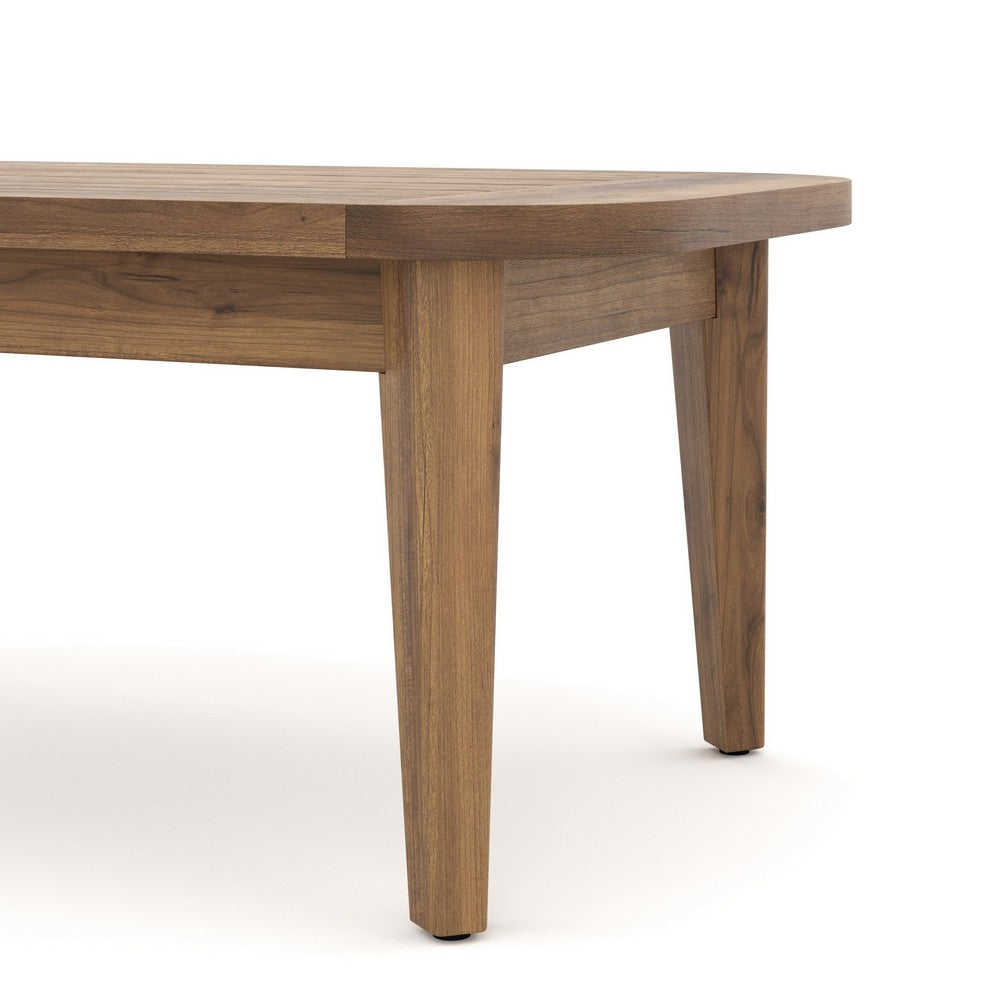 Nea Outdoor Coffee Table, 38 Inch Rectangular Natural Brown Wood Top