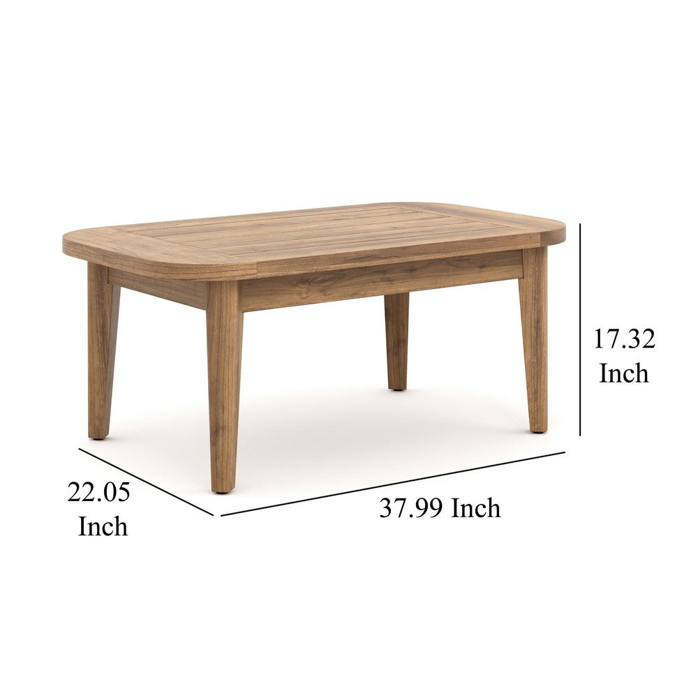Nea Outdoor Coffee Table, 38 Inch Rectangular Natural Brown Wood Top