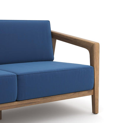 Nea Outdoor Loveseat, Dark Blue, Natural Brown Acacia Wood 55 Inch