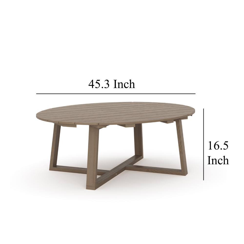 Azy Outdoor Coffee Table, 45 Inch Oval Natural Brown Solid Wood Top