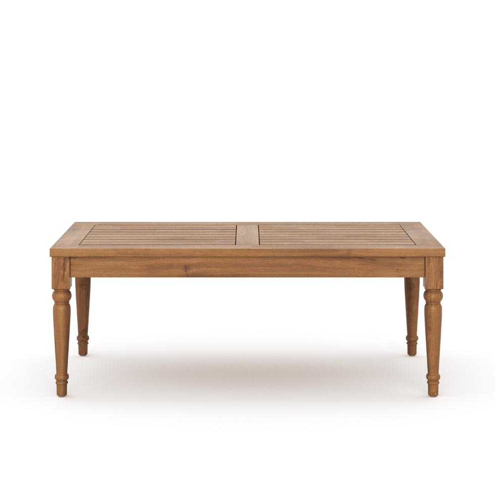 Pena Outdoor Coffee Table, 47 Inch Rectangular Slat Brown Acacia Wood