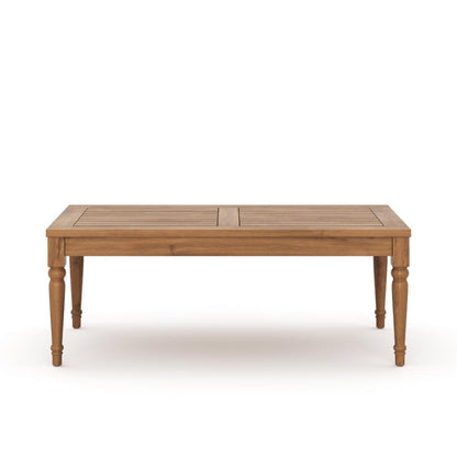 Pena Outdoor Coffee Table, 47 Inch Rectangular Slat Brown Acacia Wood