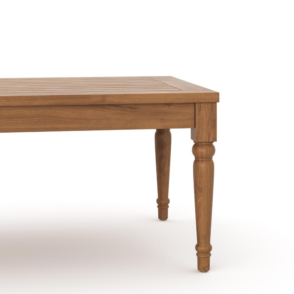 Pena Outdoor Coffee Table, 47 Inch Rectangular Slat Brown Acacia Wood